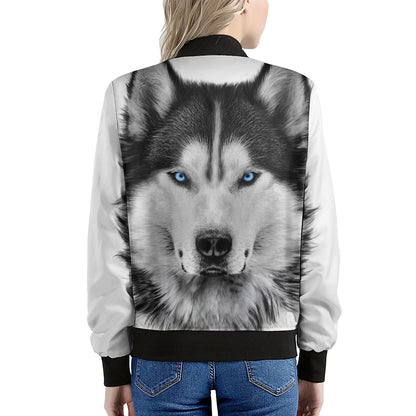 Siberian Husky Portrait Print Women's Bomber Jacket