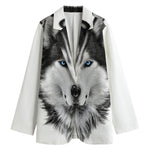 Siberian Husky Portrait Print Women's Cotton Blazer