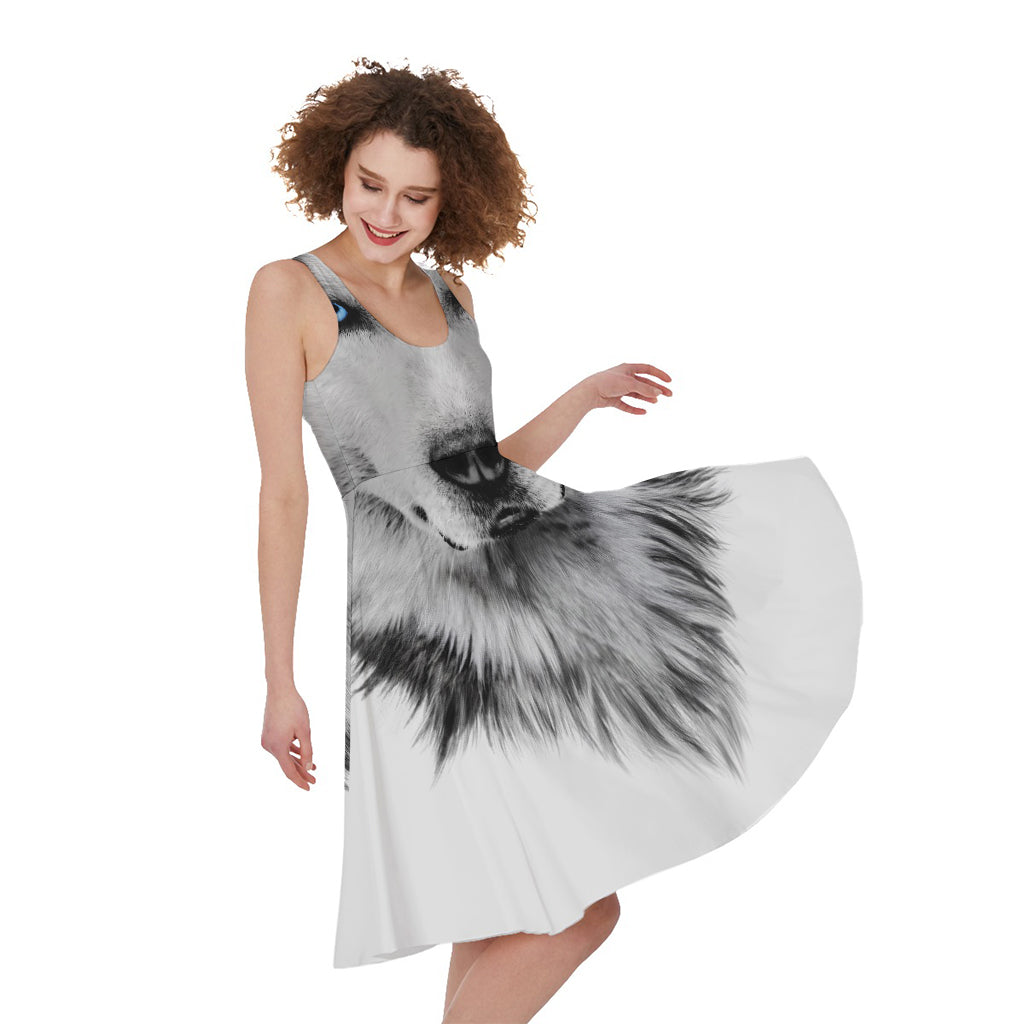 Siberian Husky Portrait Print Women's Sleeveless Dress