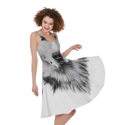 Siberian Husky Portrait Print Women's Sleeveless Dress