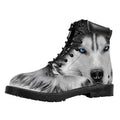 Siberian Husky Portrait Print Padded Collar Lace Up Boots