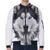 Siberian Husky Portrait Print Zip Sleeve Bomber Jacket