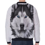 Siberian Husky Portrait Print Zip Sleeve Bomber Jacket