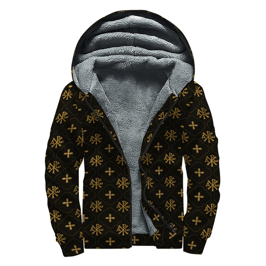 Sigla Orthodox Pattern Print Sherpa Lined Zip Up Hoodie