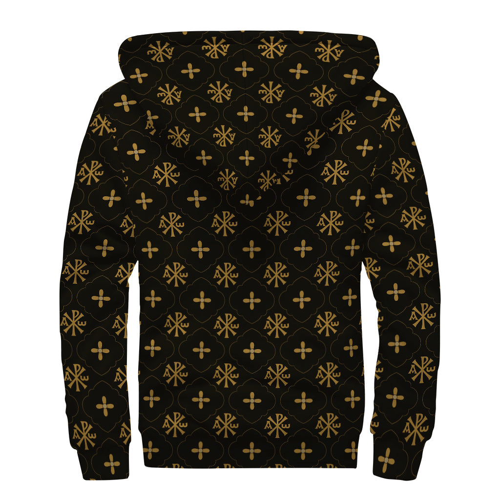 Sigla Orthodox Pattern Print Sherpa Lined Zip Up Hoodie
