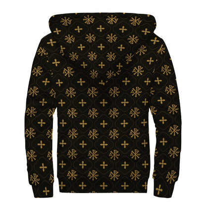 Sigla Orthodox Pattern Print Sherpa Lined Zip Up Hoodie