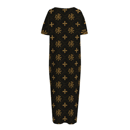 Sigla Orthodox Pattern Print Short Sleeve Long Nightdress