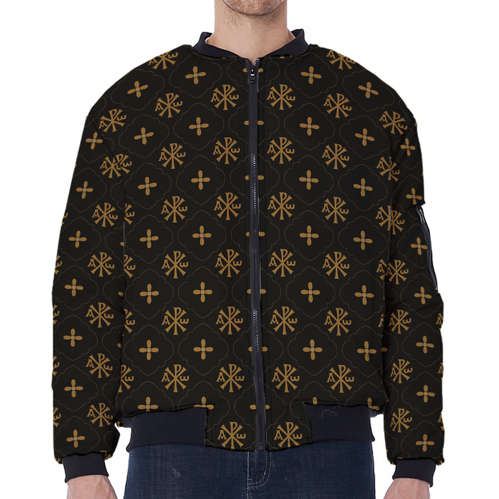 Sigla Orthodox Pattern Print Zip Sleeve Bomber Jacket