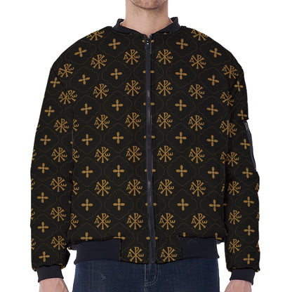Sigla Orthodox Pattern Print Zip Sleeve Bomber Jacket