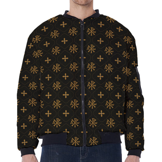 Sigla Orthodox Pattern Print Zip Sleeve Bomber Jacket