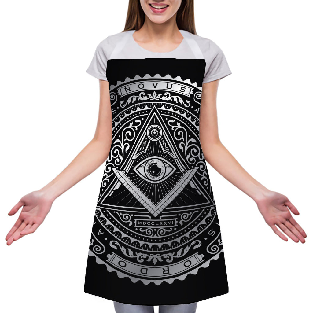 Silver And Black All Seeing Eye Print Adjustable Apron