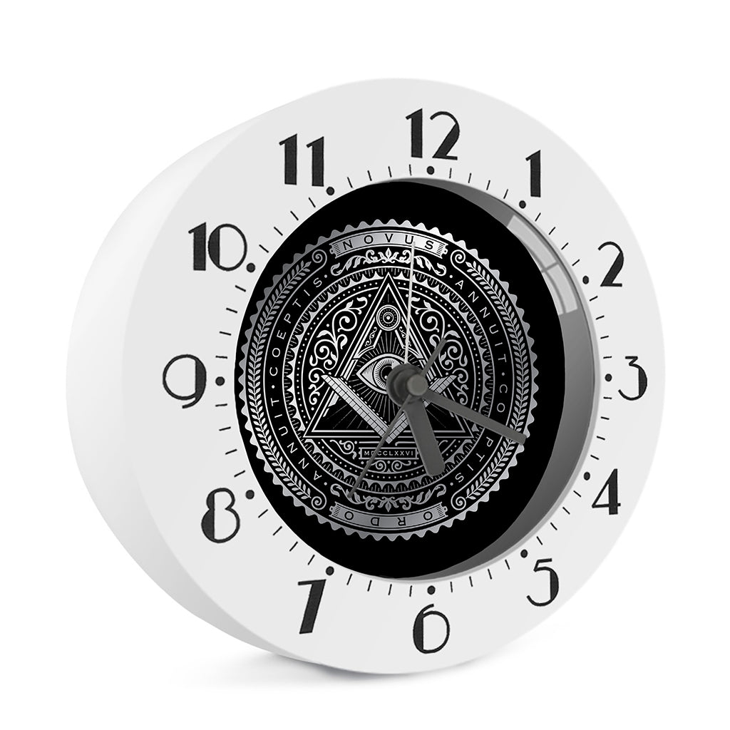 Silver And Black All Seeing Eye Print Alarm Clock