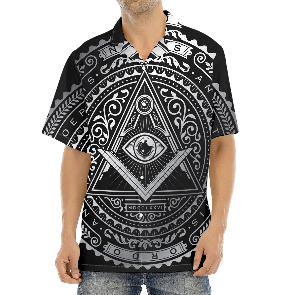 Silver And Black All Seeing Eye Print Aloha Shirt
