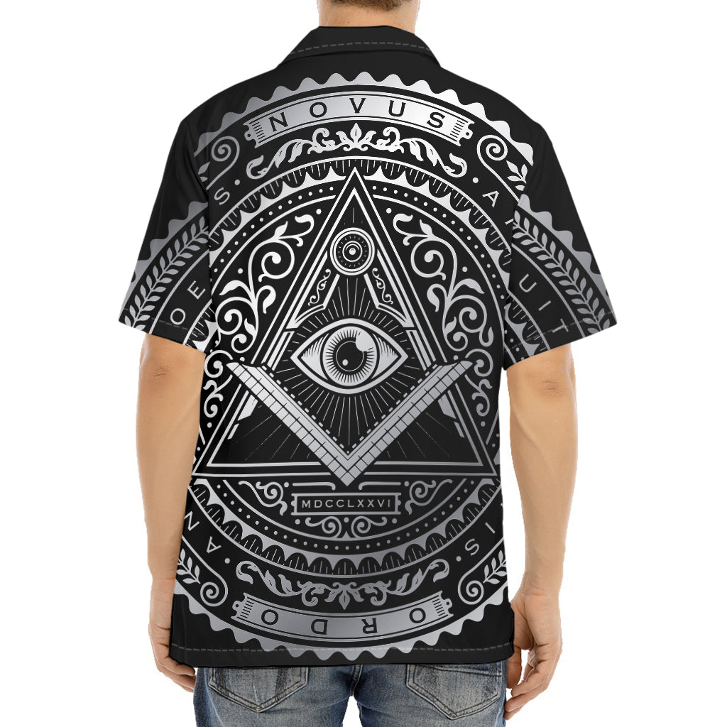 Silver And Black All Seeing Eye Print Aloha Shirt