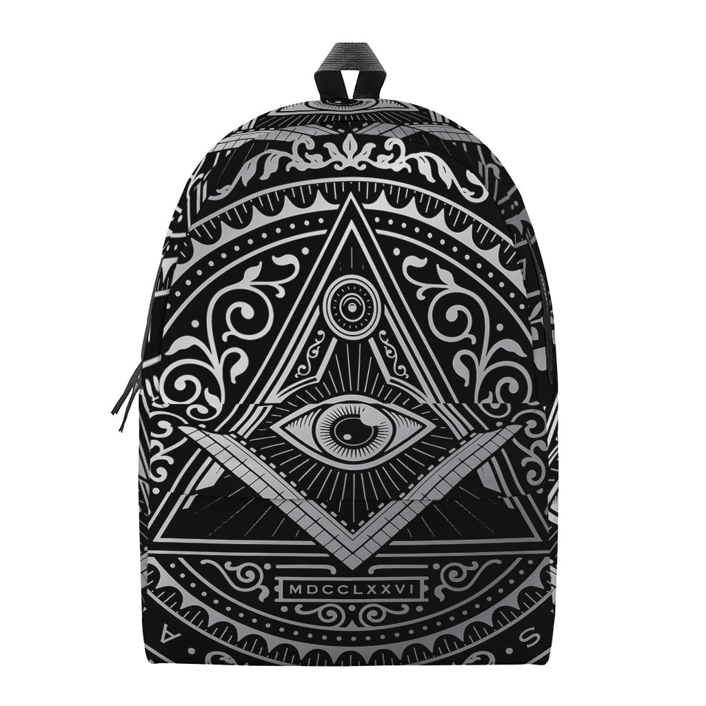 Silver And Black All Seeing Eye Print Backpack