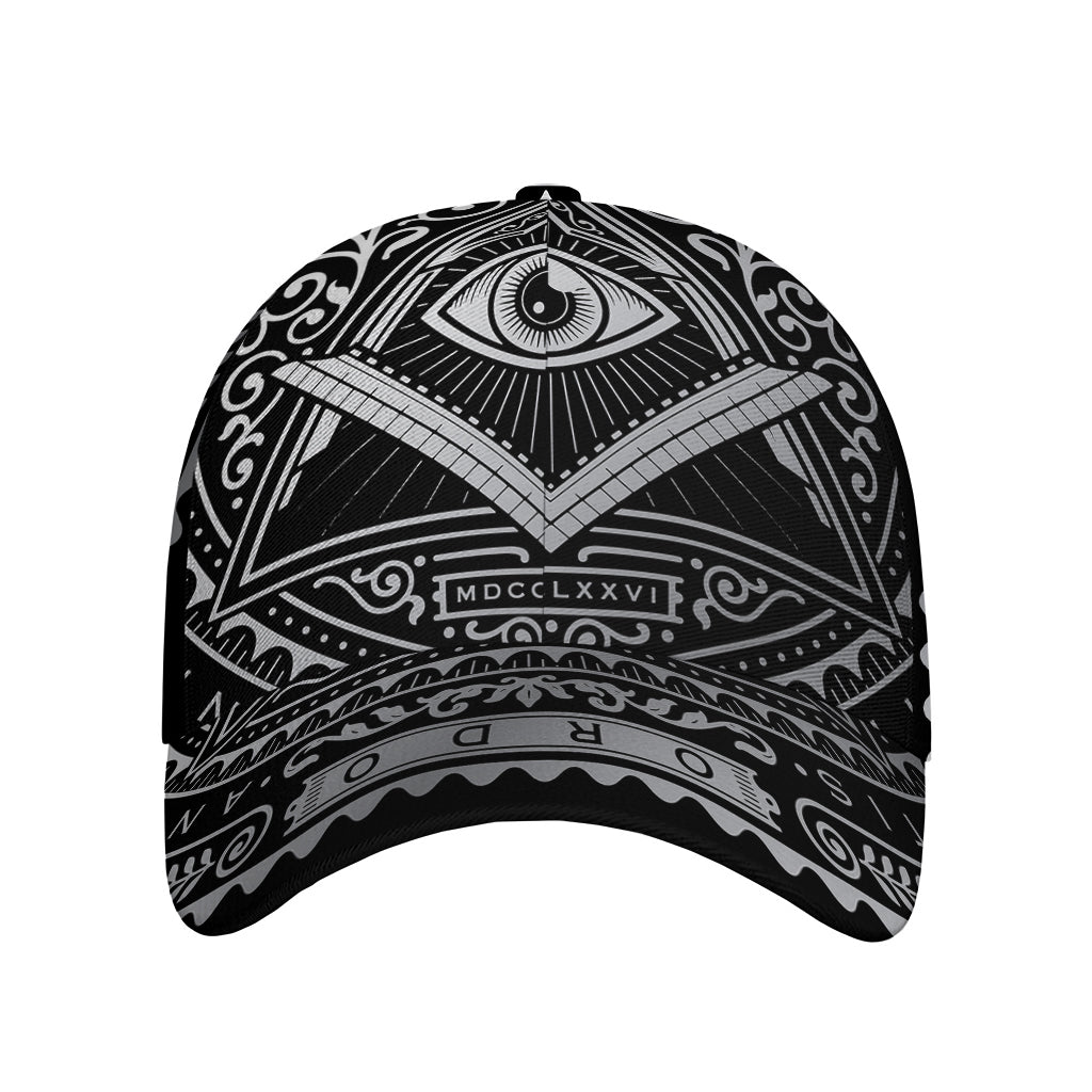 Silver And Black All Seeing Eye Print Baseball Cap