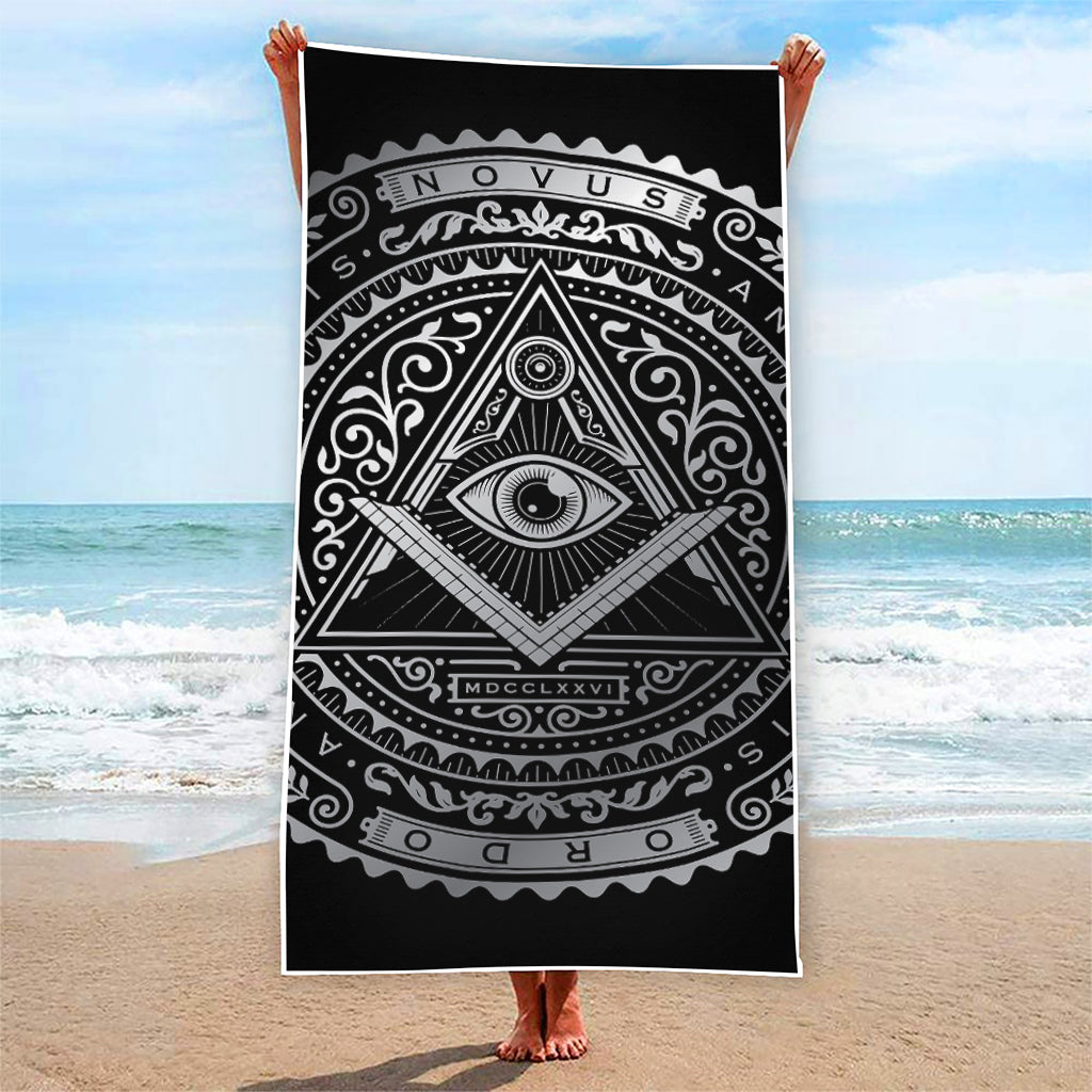 Silver And Black All Seeing Eye Print Beach Towel