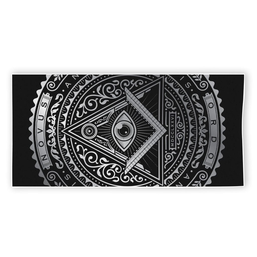 Silver And Black All Seeing Eye Print Beach Towel