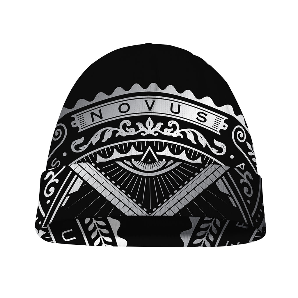 Silver And Black All Seeing Eye Print Beanie
