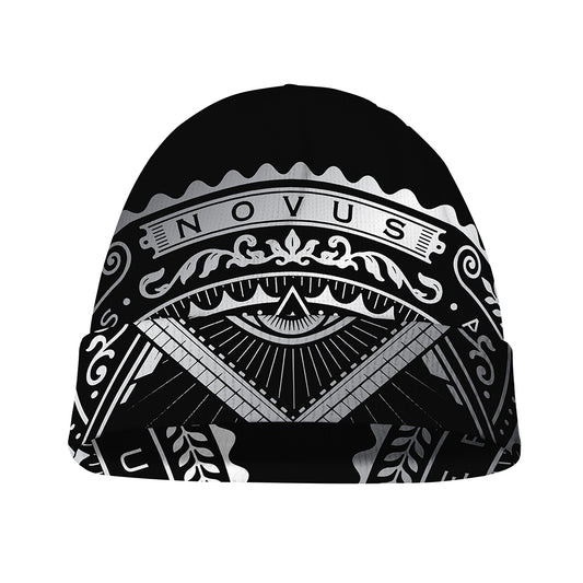Silver And Black All Seeing Eye Print Beanie