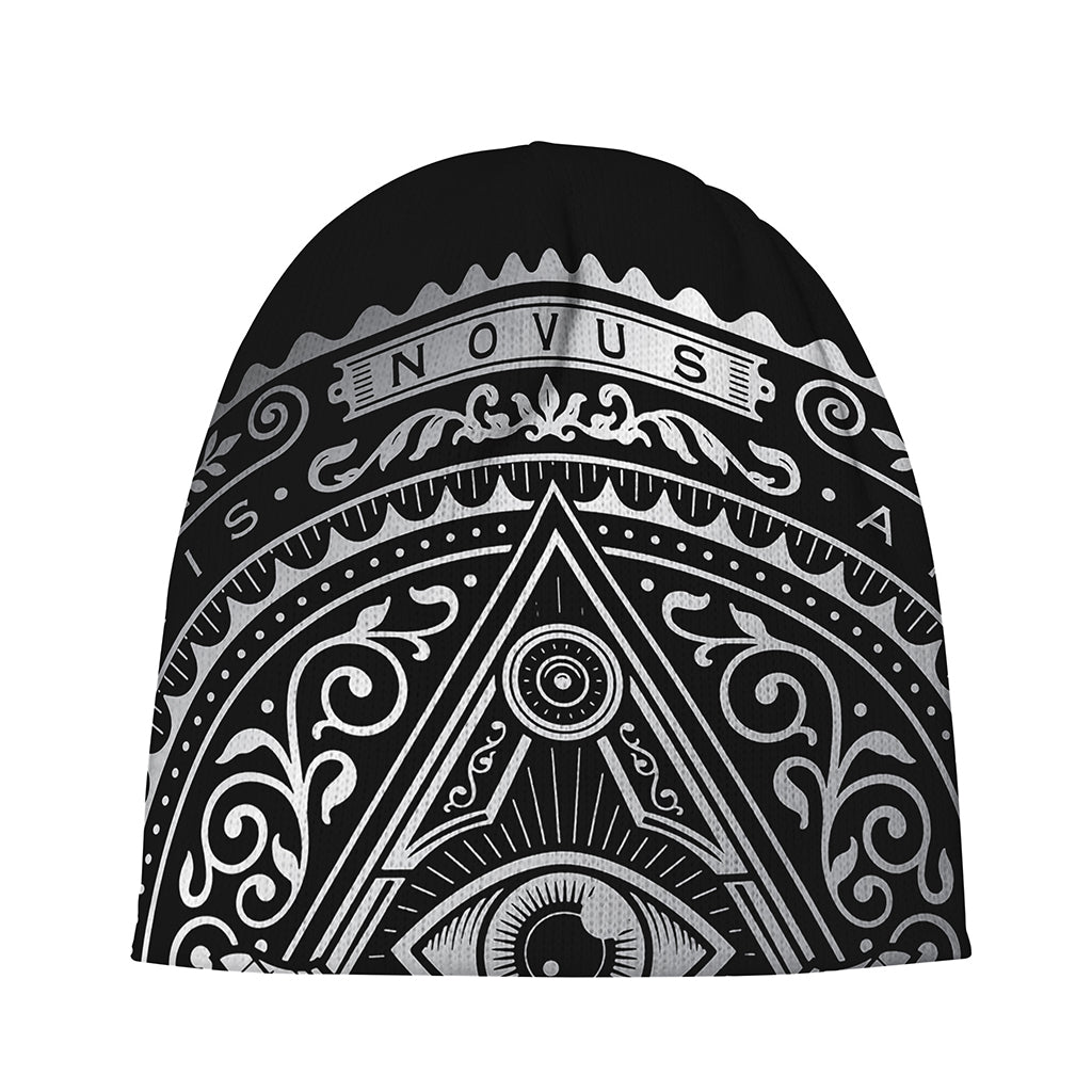 Silver And Black All Seeing Eye Print Beanie