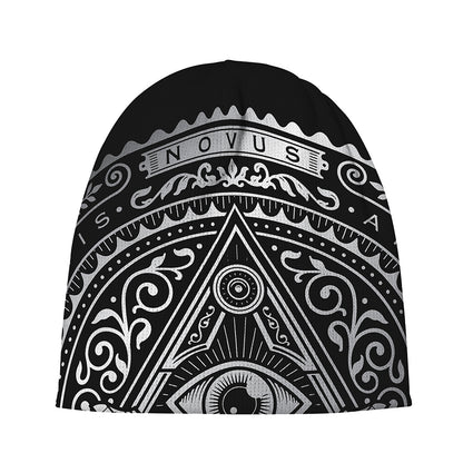 Silver And Black All Seeing Eye Print Beanie