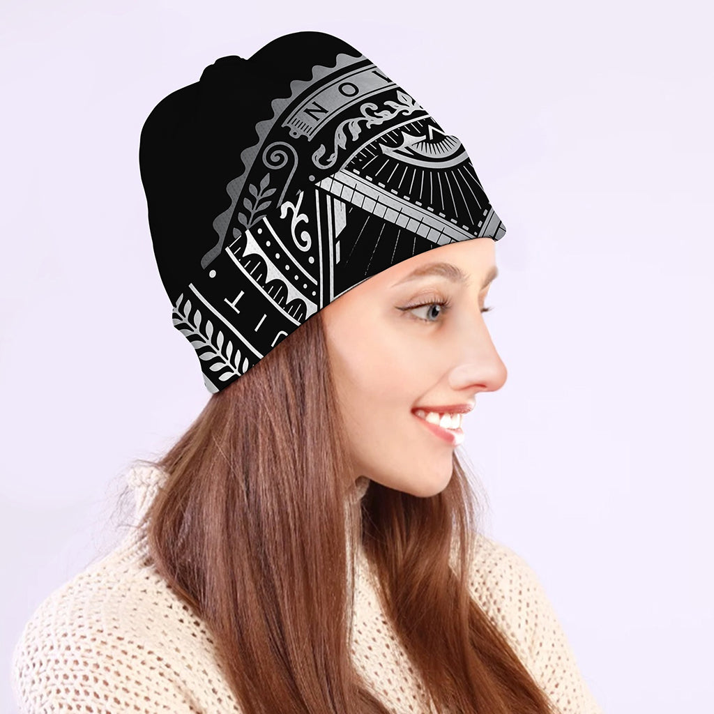 Silver And Black All Seeing Eye Print Beanie