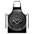 Silver And Black All Seeing Eye Print Bib Apron With Pocket