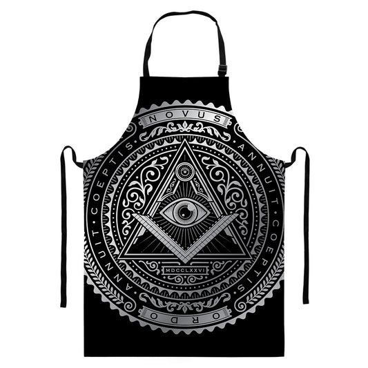 Silver And Black All Seeing Eye Print Bib Apron With Pocket