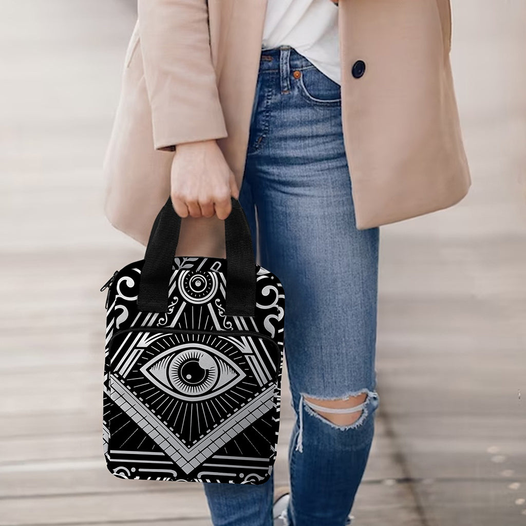 Silver And Black All Seeing Eye Print Bible Tote Bag
