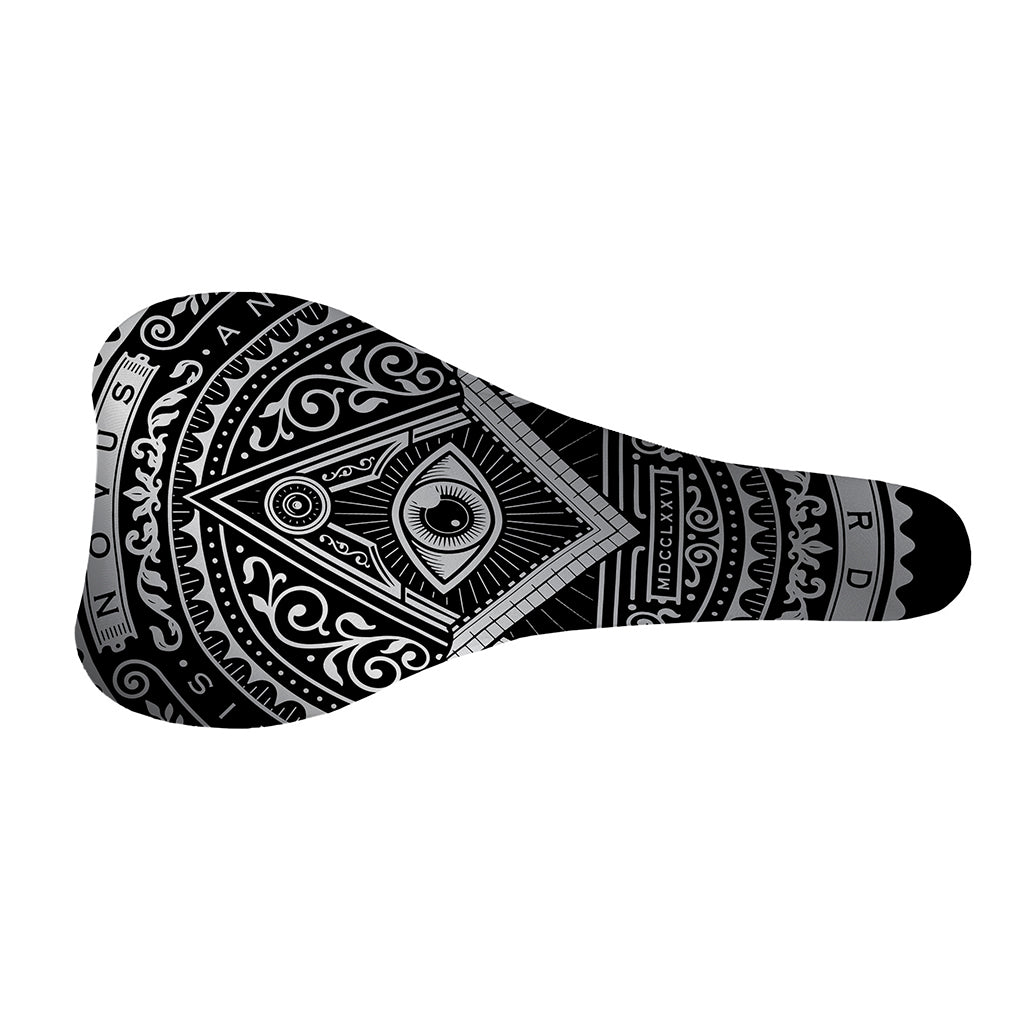 Silver And Black All Seeing Eye Print Bicycle Seat Cover