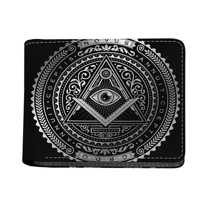 Silver And Black All Seeing Eye Print Bifold Wallet