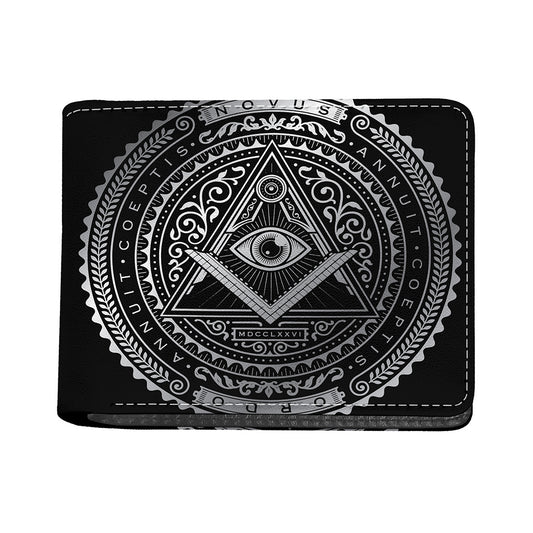 Silver And Black All Seeing Eye Print Bifold Wallet