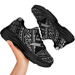 Silver And Black All Seeing Eye Print Black Chunky Shoes