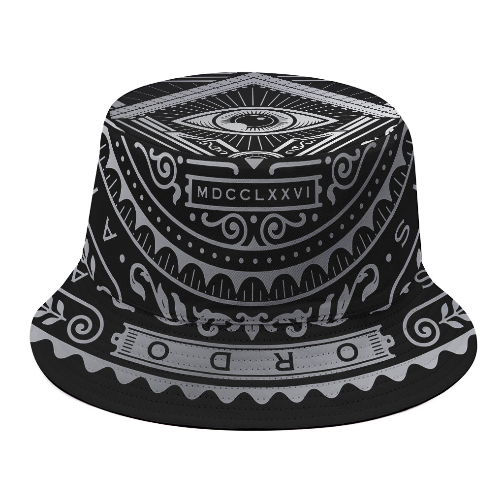 Silver And Black All Seeing Eye Print Bucket Hat