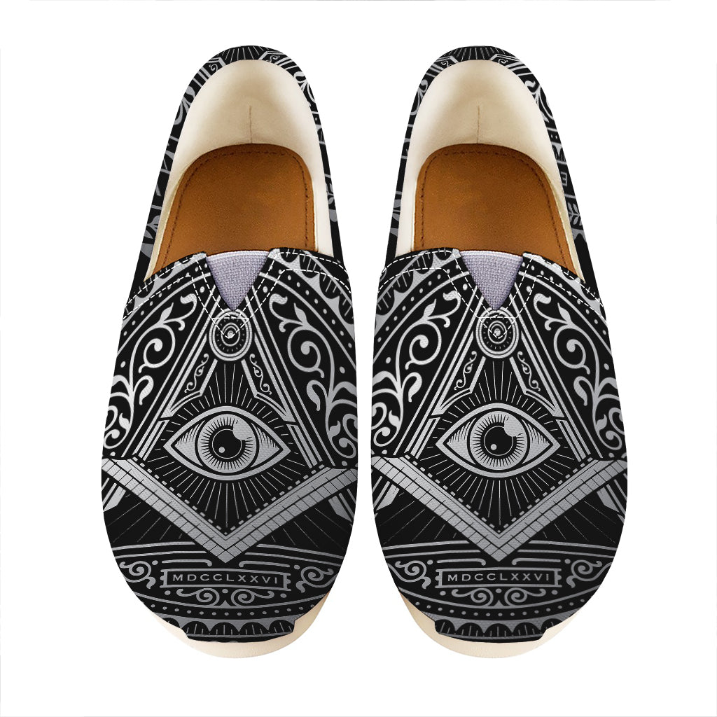 Silver And Black All Seeing Eye Print Casual Shoes