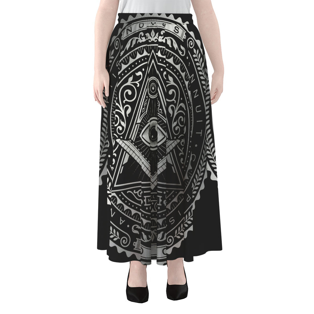 Silver And Black All Seeing Eye Print Chiffon Maxi Skirt