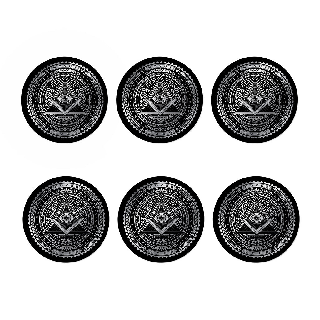 Silver And Black All Seeing Eye Print Coaster Set