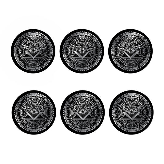 Silver And Black All Seeing Eye Print Coaster Set