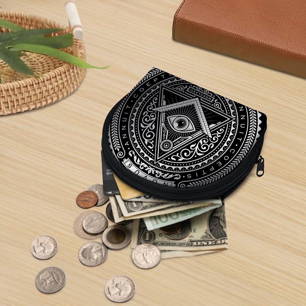 Silver And Black All Seeing Eye Print Coin Purse