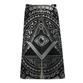 Silver And Black All Seeing Eye Print Cotton Front Slit Maxi Skirt