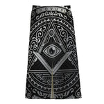 Silver And Black All Seeing Eye Print Cotton Front Slit Maxi Skirt