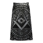 Silver And Black All Seeing Eye Print Cotton Front Slit Maxi Skirt