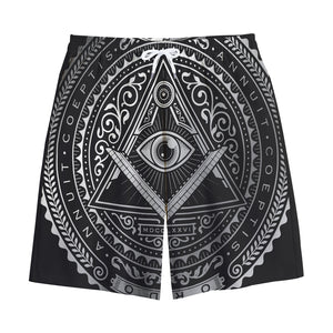 Silver And Black All Seeing Eye Print Cotton Shorts