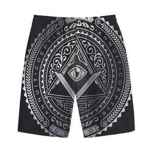Silver And Black All Seeing Eye Print Cotton Shorts