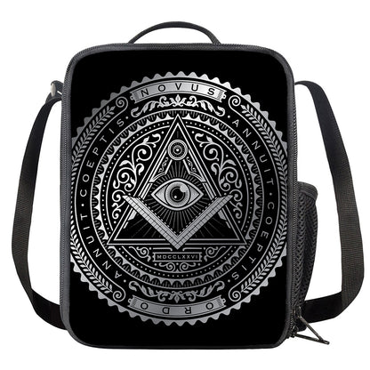 Silver And Black All Seeing Eye Print Crossbody Lunch Bag