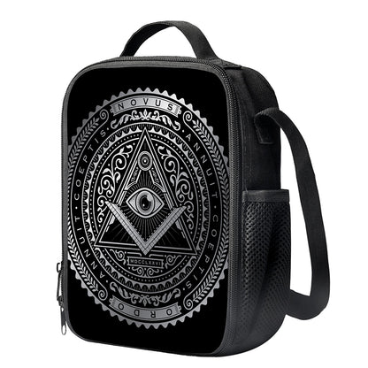 Silver And Black All Seeing Eye Print Crossbody Lunch Bag