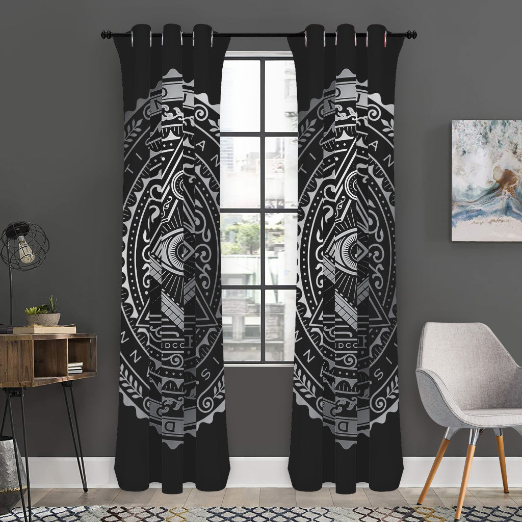 Silver And Black All Seeing Eye Print Curtain