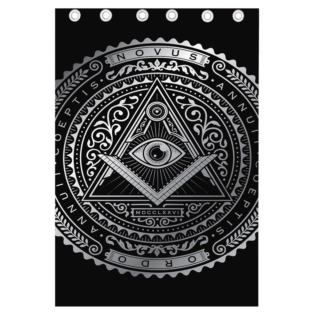 Silver And Black All Seeing Eye Print Curtain