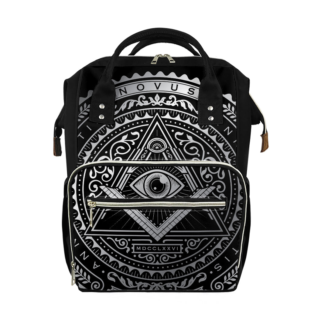Silver And Black All Seeing Eye Print Diaper Bag